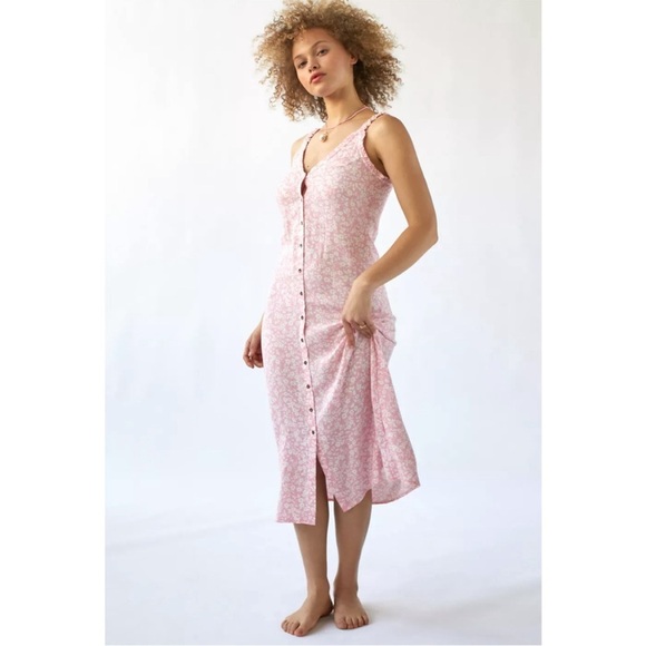 Billabong Sweet Edges midi Dress slip button-front pink women’s small - Picture 10 of 12